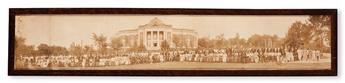 (EDUCATION.) TUSKEGEE UNIVERSITY. Panoramic silver print photograph of the main building at Tuskegee, showing President Robert Russa Mo